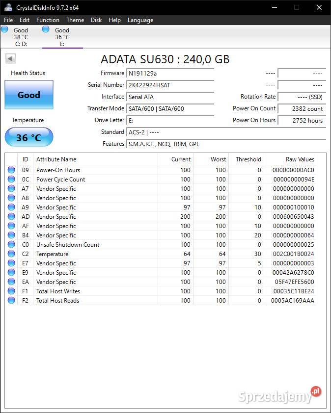 Dysk SSD Adata SU630 25 SATA III 6Gbs 240GB Poznań