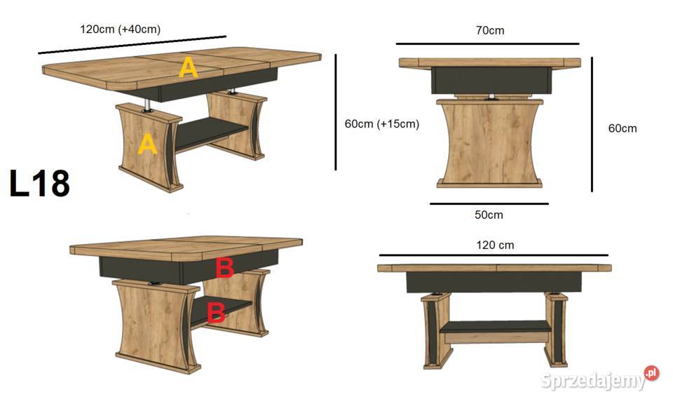Ławostół L17 RAMA podnoszony rozkładany do 160 60cm dolnośląskie Wrocław