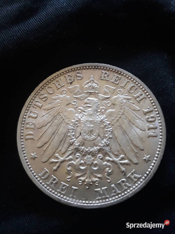 3 Marki Niemcy 1911 r Wirtembergia Jubileusz Numizmatyka Konin