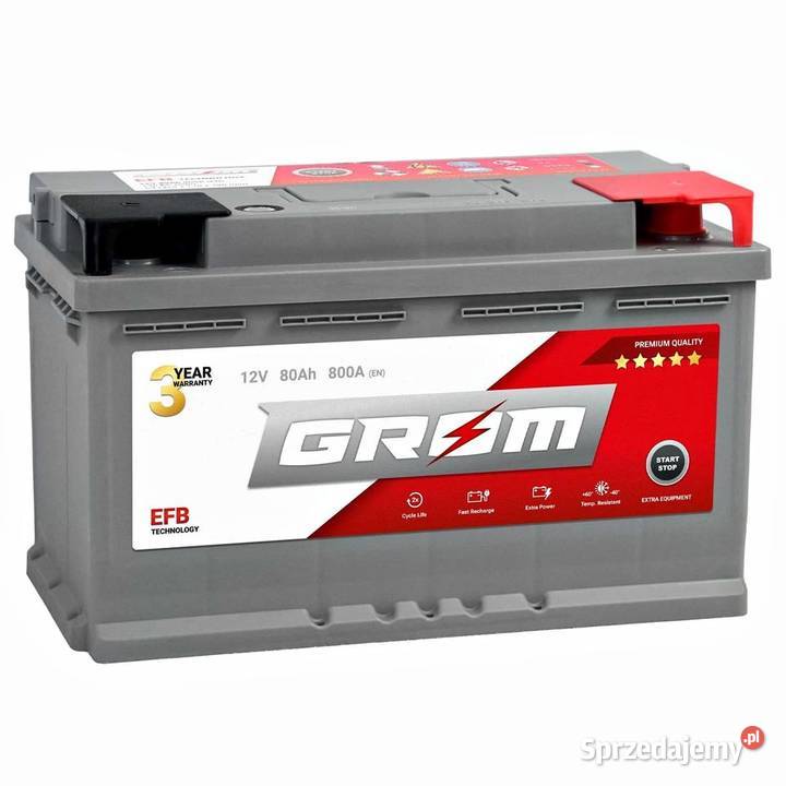 Akumulator GROM EFB START&STOP 80Ah 800A Prawy Plus Niski Kalisz ...