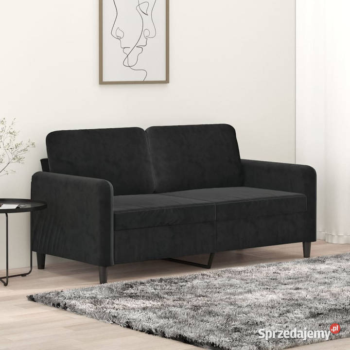 Sofa 2osobowa czarna 140 tapicerowana aksamitem mazowieckie Warszawa