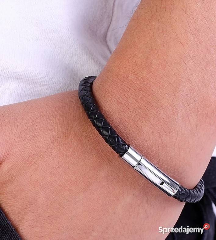 BRANSOLETKA 21 ZAPIĘCIE MAGNES STAL SKÓRA MĘSKA Częstochowa