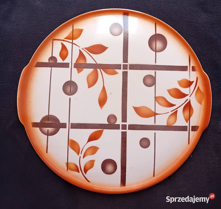 Fajansowa patera tortownica art deco Spritzdekor Antyki, Sztuka, Kolekcje