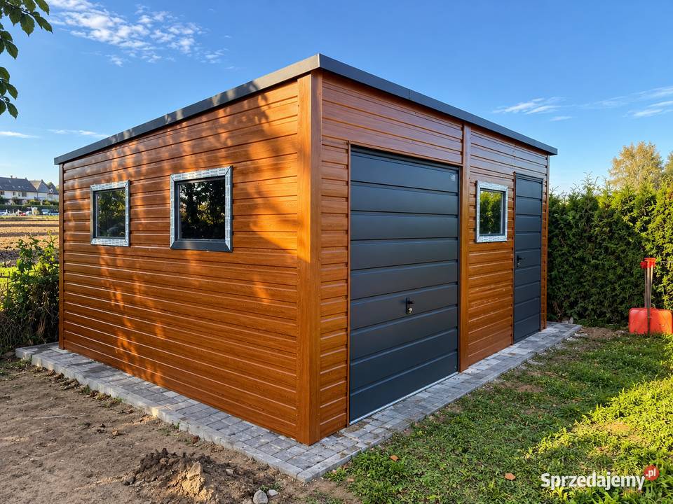 Garaż blaszany 5x4m drewnopodobny Złoty Dąb