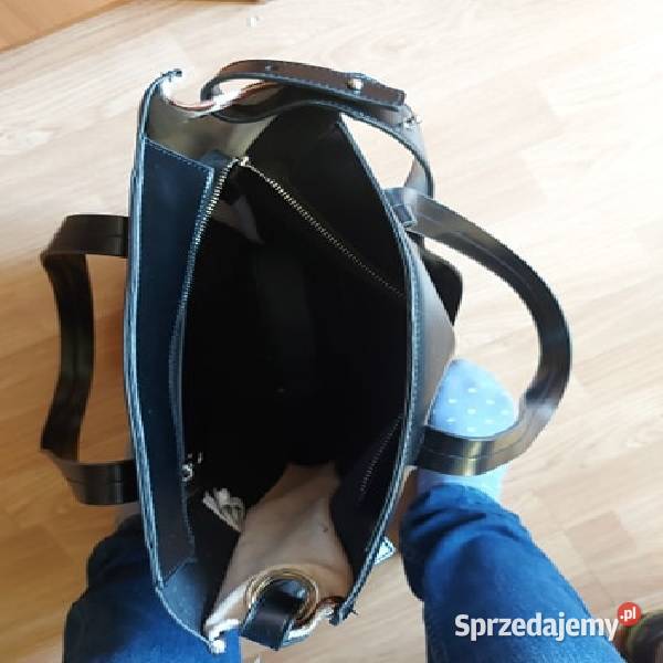 Czarna Duża Torba Skórzana Na Ramę Na Zamek