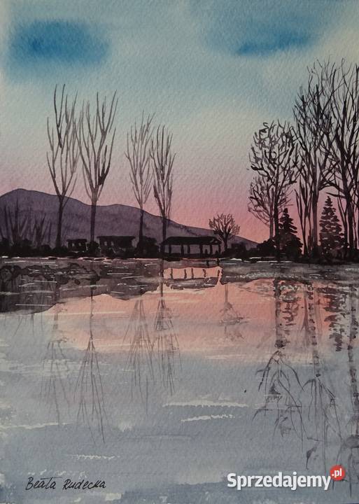 Akwarela Akwarelka Obraz pt Zwierciadło 18 x 24 Rzeszówek