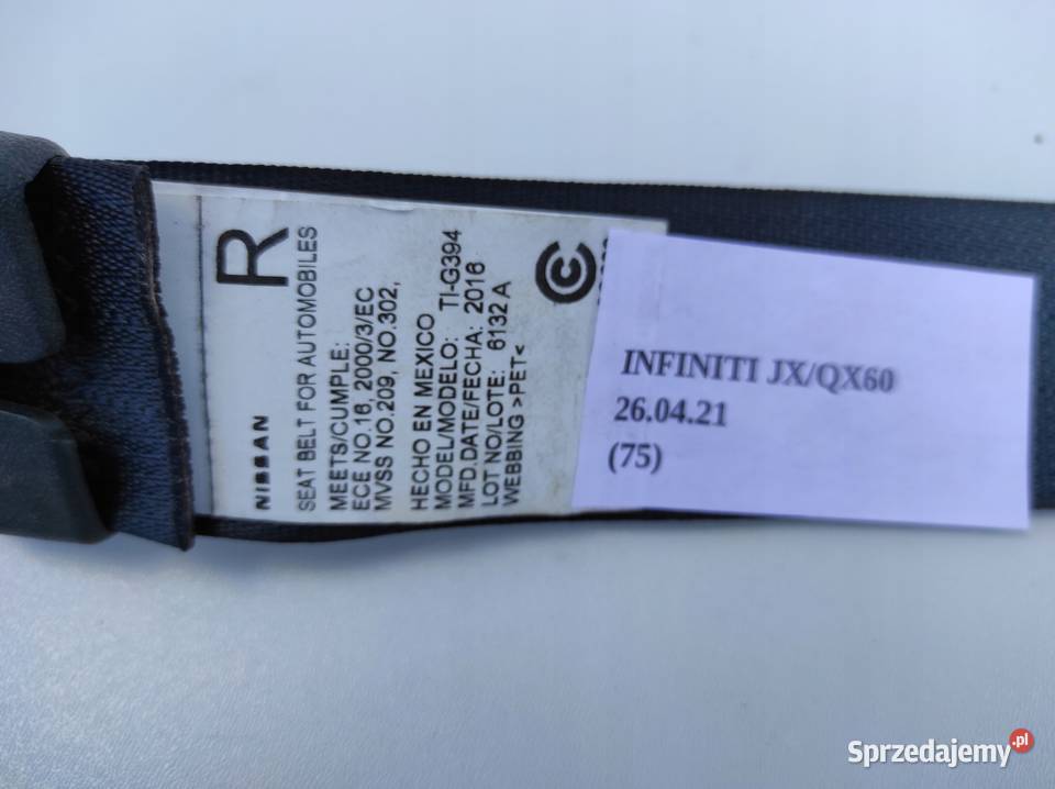 PAS BEZPIECZEŃSTWA TYŁ PRAWY INFINITI QX60 JX Nowy Tomyśl