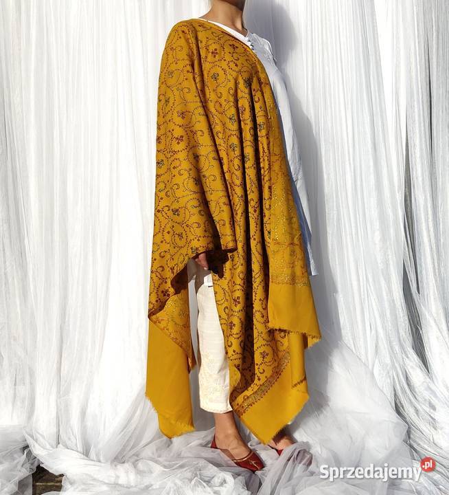 Szal orientalny żółty indyjski haftowany haft Szczecin