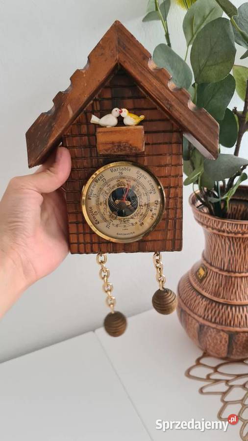 Drewniany barometr na ścianę domek z ptaszkami Gorlice