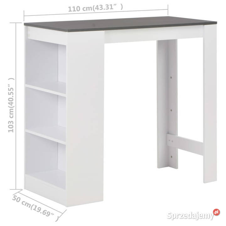 Stolik barowy z półkami biały 110 x 50 x 103 Warszawa