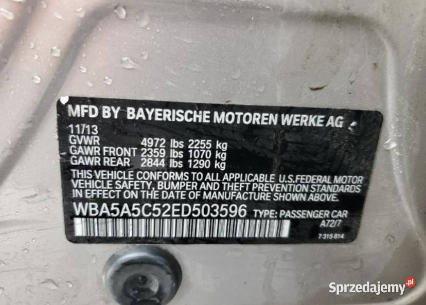 BMW SERIA 5 F10 528 2014 USA KANADA LICYTACJE Tarnowo Podgórne
