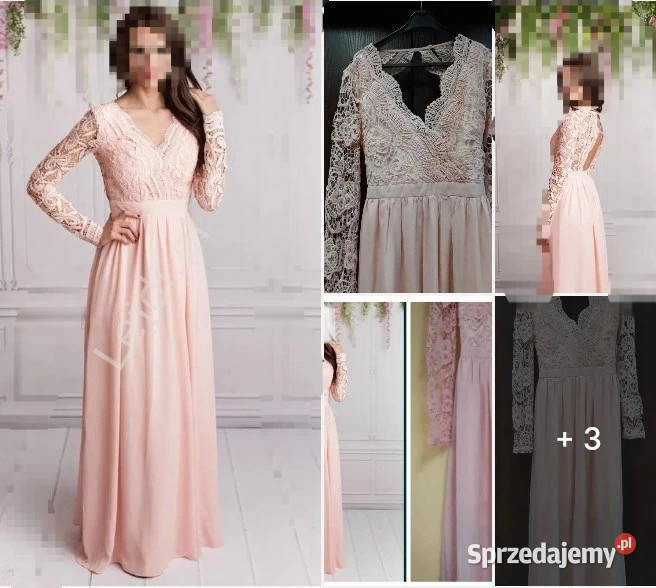 Sukienka długa jasnoróżowa szyfonowa wieczorowa śląskie