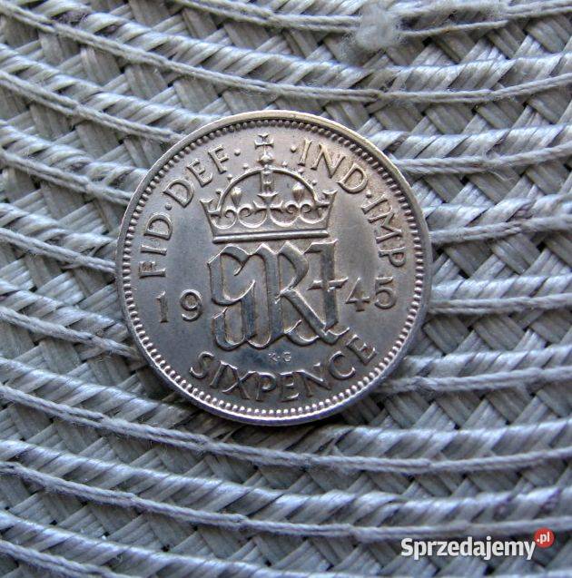 Wielka Brytania 6 Pensów 1945r SREBRO Kalisz