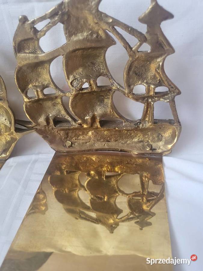 Antyk Podpórki do książek OKRĘT VICTORY mosiądz Łódź