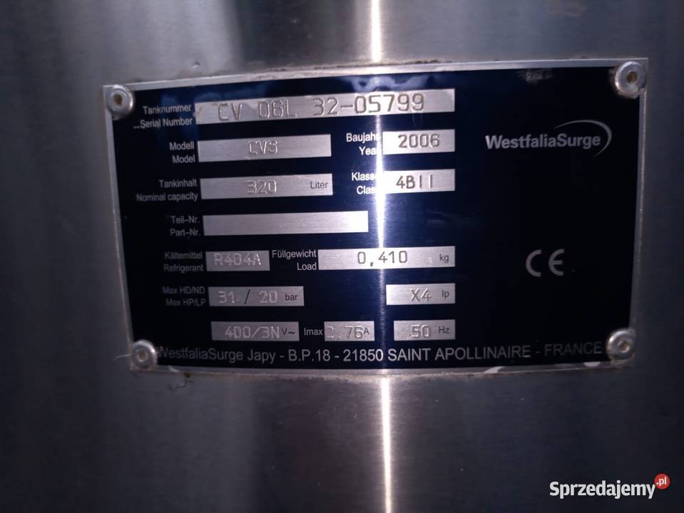 Zbiornik 320l do mleka na mleko Zbiorniki