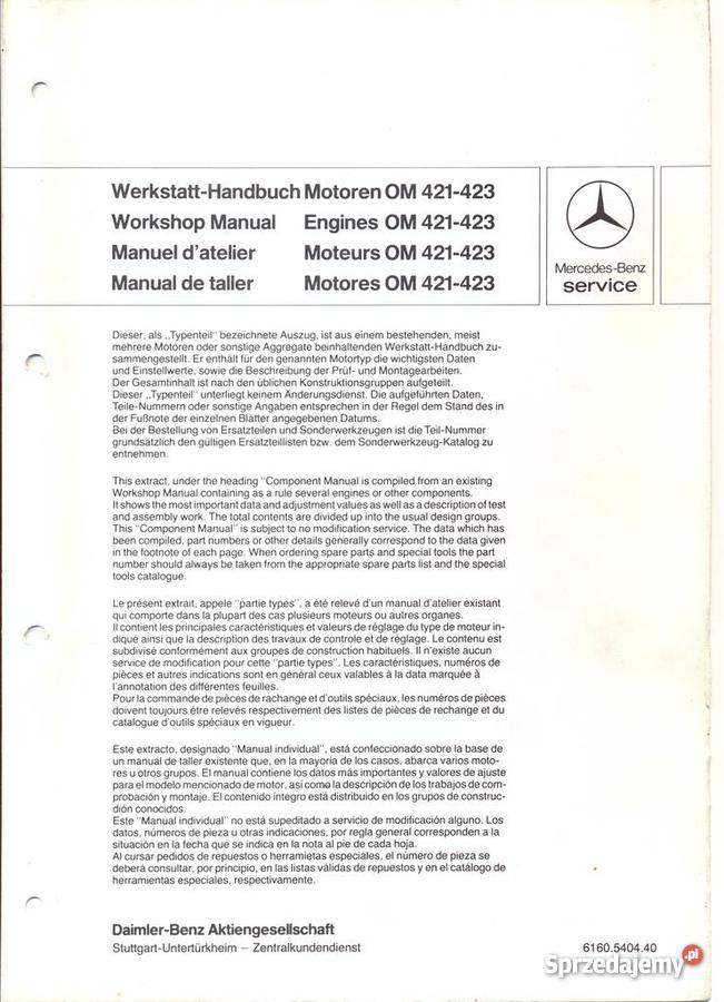 Instrukcja serwisowa silnika MERCEDES OM421 OM42 Szczecin
