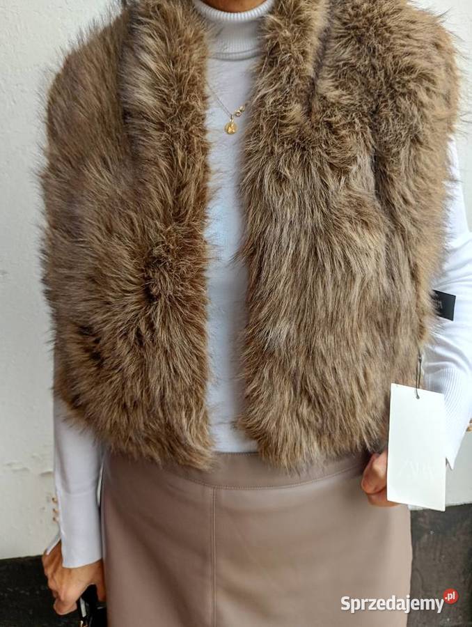 Zara Brązowy futrzany kołnierz z Madrytu Moda i Styl