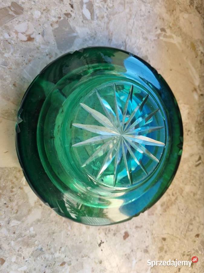 Duża popielnica zielone szkło PRL lubelskie Lublin