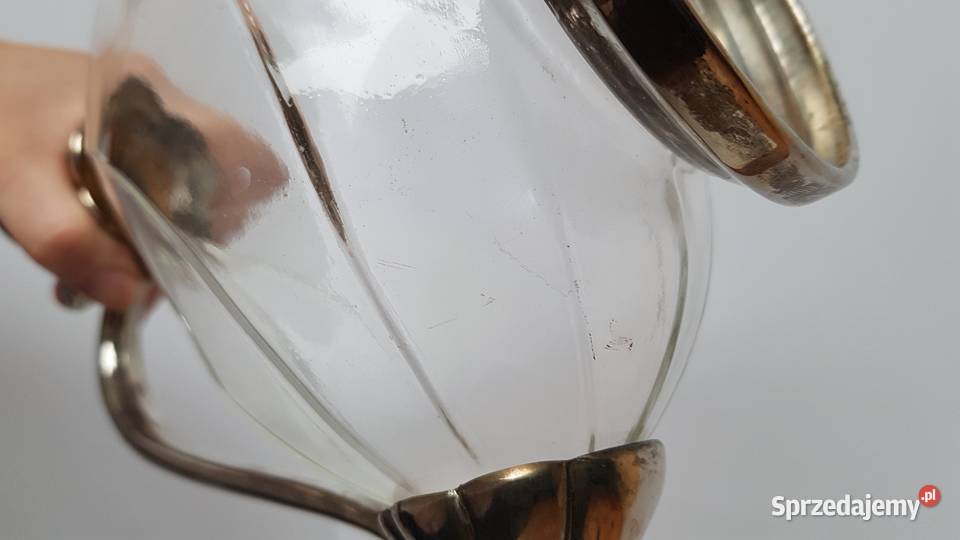 Stara szklana platerowana karafka Kaczka plater Dąbrowa Górnicza