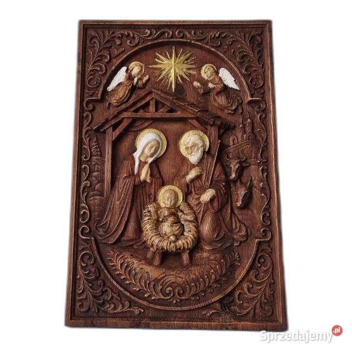 Szopka Bożonarodzeniowa drewno płaskorzeźba Malechowo