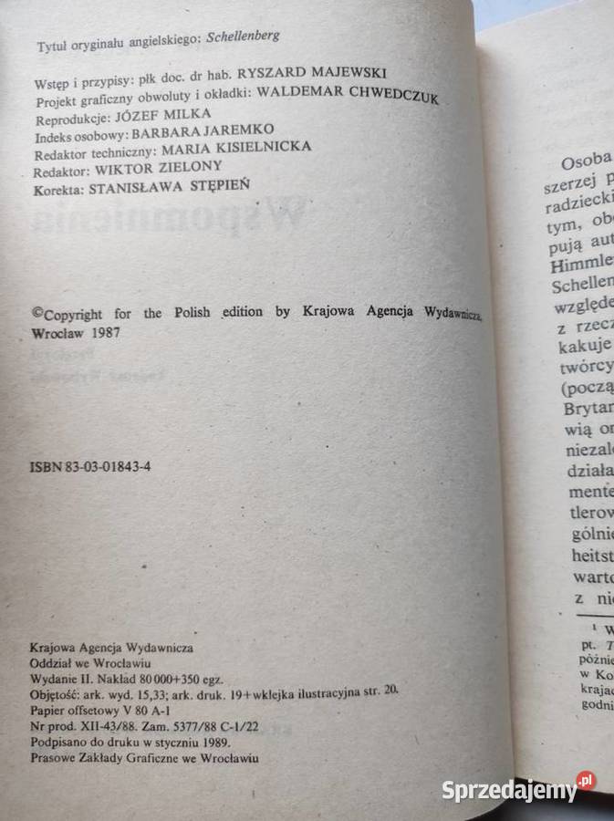 Wspomnienia Walter Schellenberg wspomnienia ISBN 8306020367 świętokrzyskie