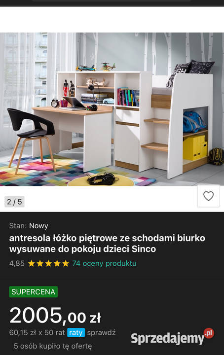 Łóżko z antresolą Sinco Warszawa sprzedam