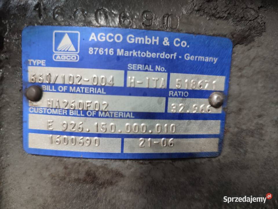 Tylny most 660 102 004 FENDT 930 VARIO Pozostałe