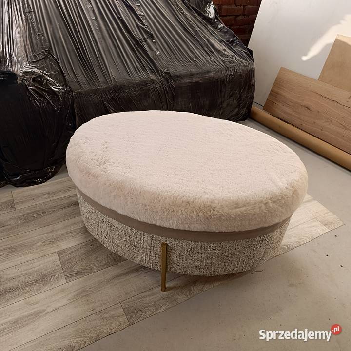 Pufa beż krem futro złote nóżki Sierpc