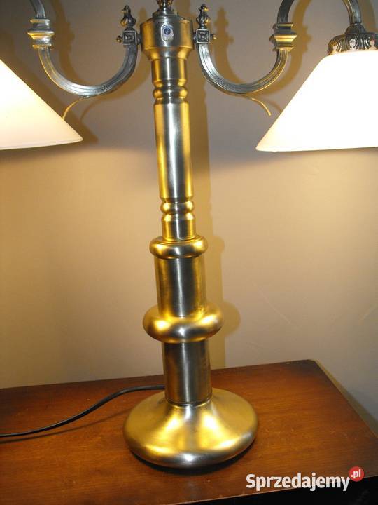Dwuramienna mosiężna lampa gabinetowa z kloszami Antyki, Sztuka, Kolekcje łódzkie Skierniewice