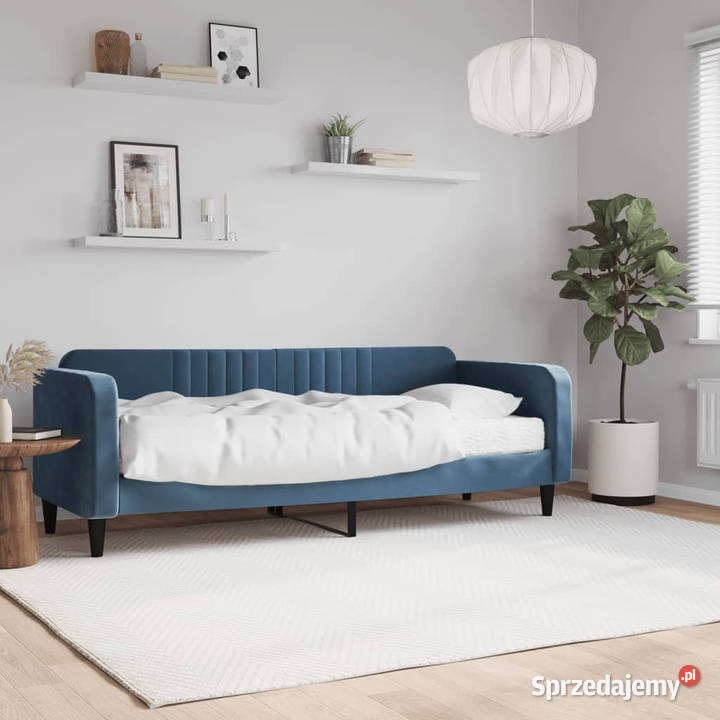 Sofa z materacem do spania niebieska aksamit