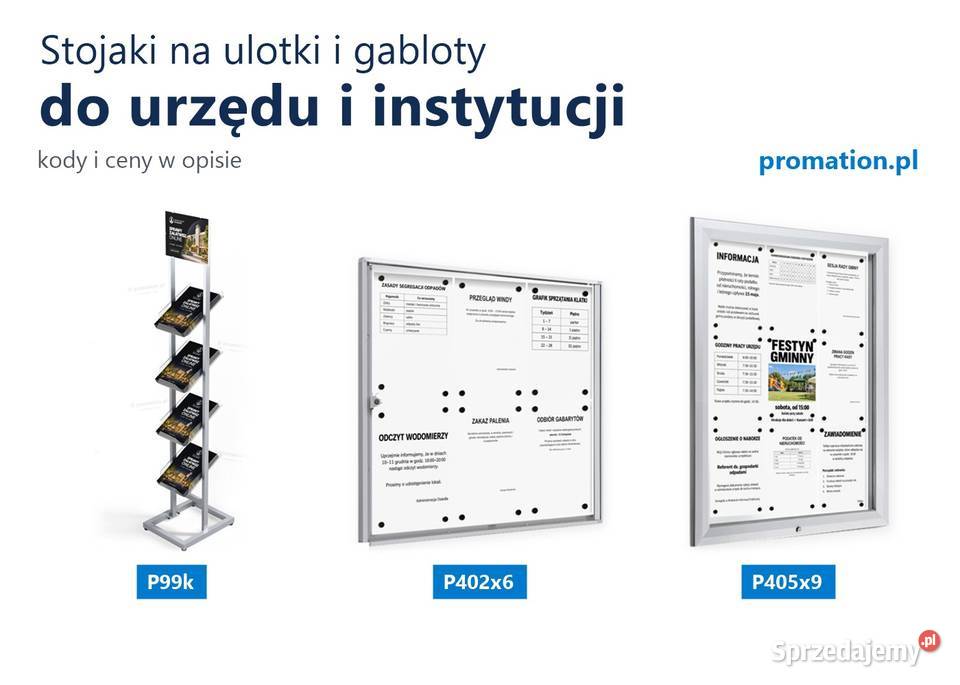 Stojaki na ulotki A4 i gabloty na ogłoszenia do