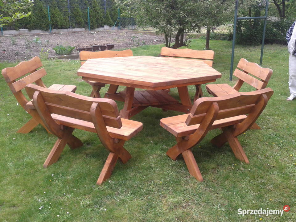 Meble ogrodowe komplet sześciokątny duży pomorskie Czarna Woda