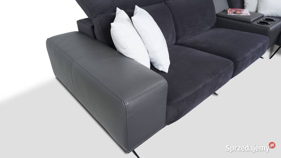 Narożnik tkanina z skórą wysokie nogi miękki Toruń