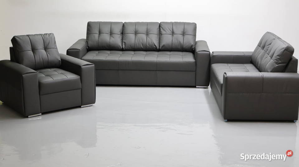 KOMPLET 321 sofy kanapy zestaw popielata SKÓRA 90cm wielkopolskie Poznań