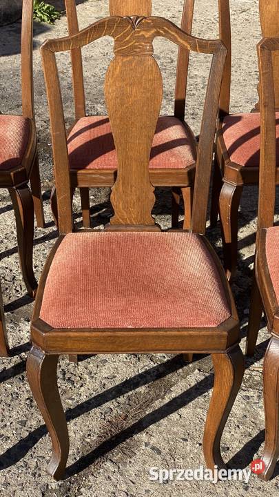 6 stylowych krzeseł dębowych komplet krzesła Gryfice