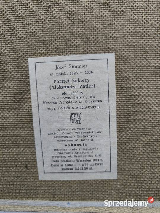 Obraz Retro PRL Portret Aleksandry Zatler Józef Łódź sprzedam