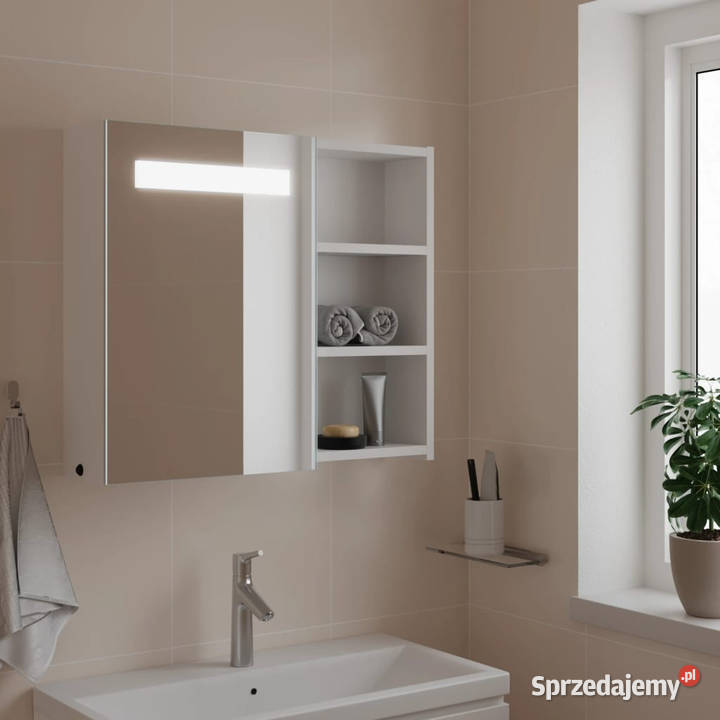 Szafka łazienkowa z lustrem i LED biała 60x13x52 Warszawa