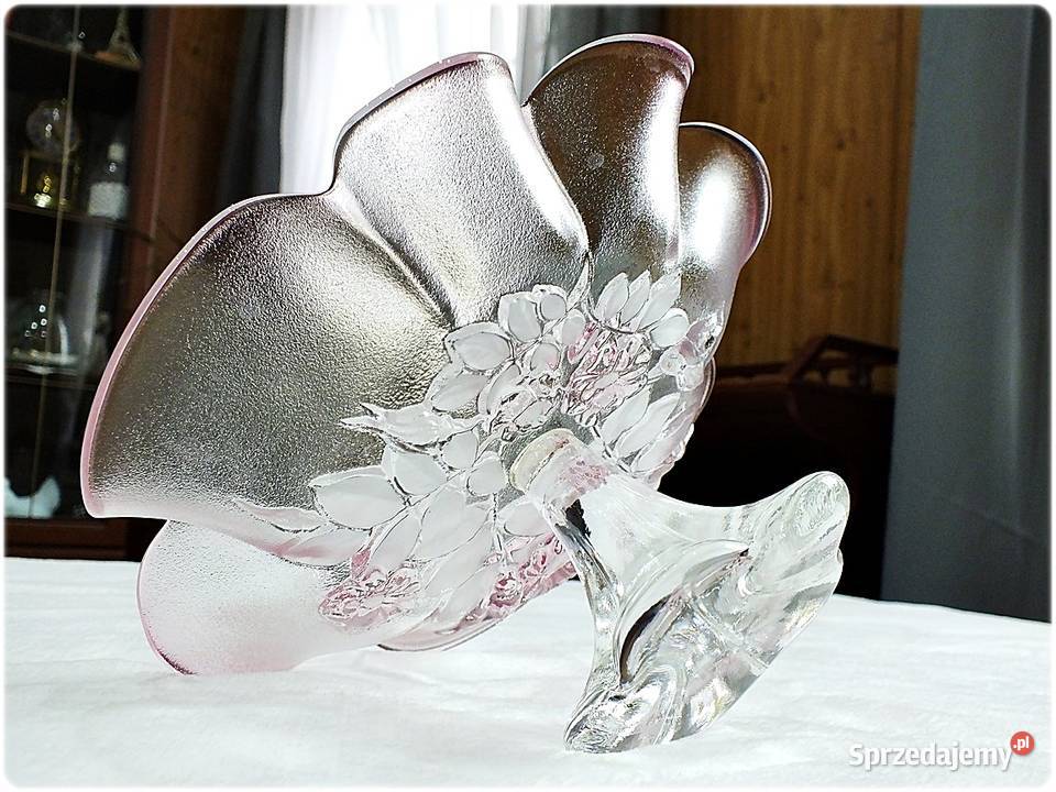 Stara Patera szklana Różowe Szkło z tłoczonymi Żary