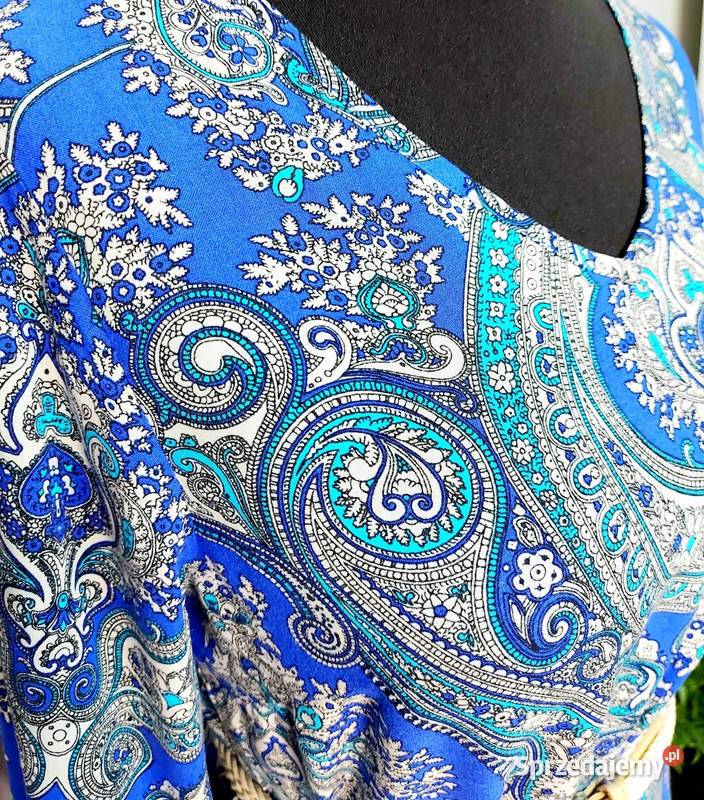 Niebieska sukienka trapezowa boho rękaw 34 do Złoczew sprzedam