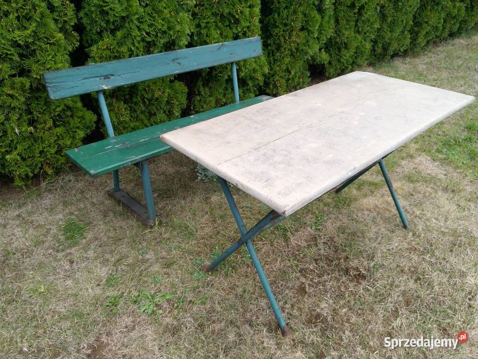 OKAZJA Zestaw Ogrodowy Metalowo Drewniany Ława + Stół