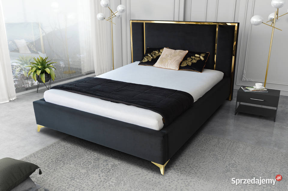 Łóżko tapicerowane złote 140x200 Czarne