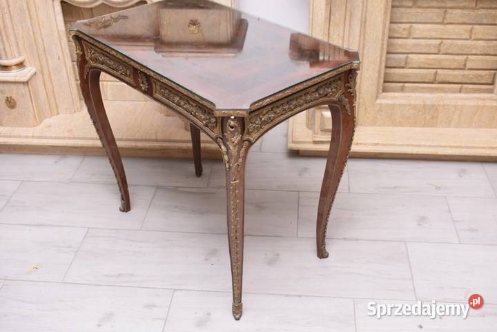 Drewniany Stolik Francuski z Szybą Stół Biurko