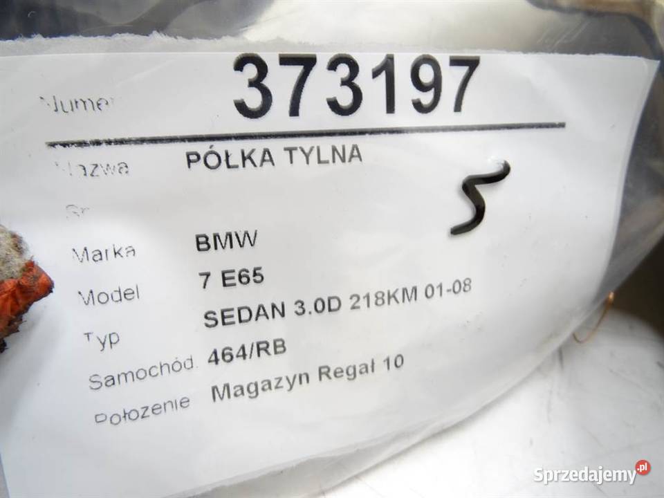 PÓŁKA TYLNA BMW E65 7019932 SedanLimuzyna 0109 osobowe sprzedam