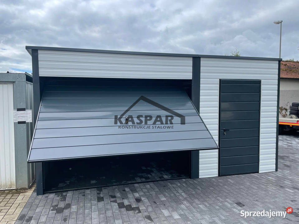 Garaz blaszany 5x6 2x Brama uchylna 2x drzwi
