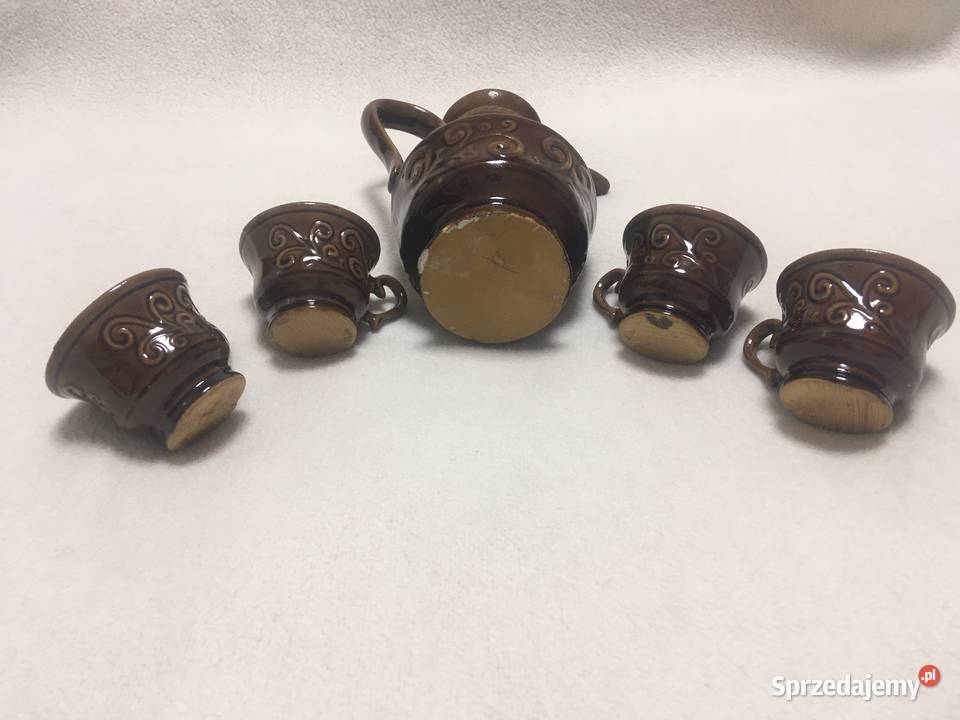 Stary zestaw kawowy porcelit kamionka brąz Kołobrzeg