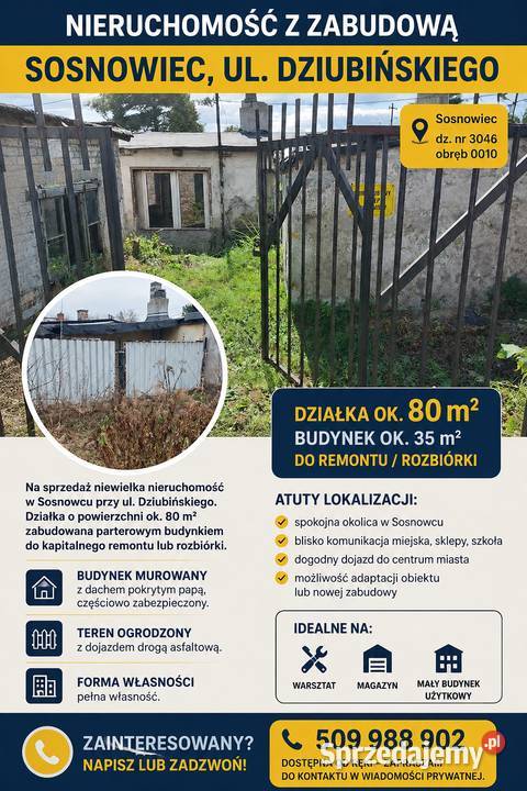 Nieruchomość z zabudową Sosnowiec Dziubińskiego Sprzedaż