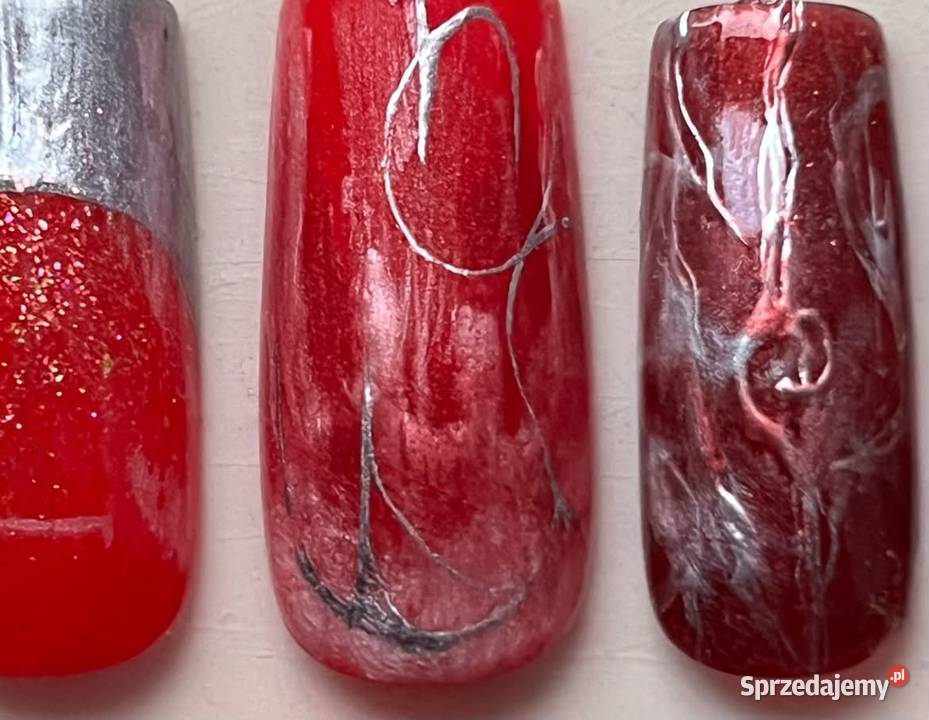 Handmade press on nails alt neon red podlaskie Białystok sprzedam