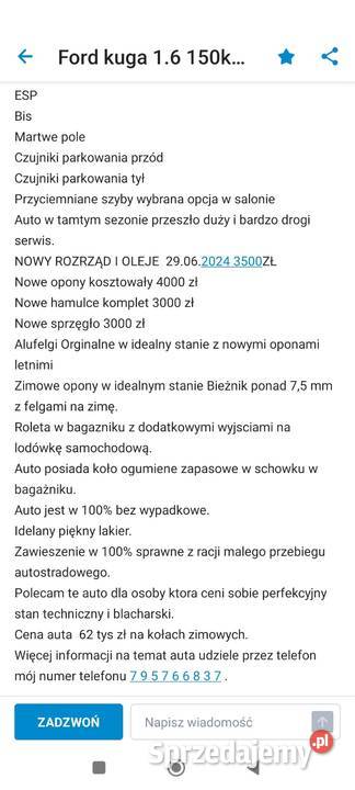 Ford Kuga 16 benzyna Polski salon udokumentowana ASR (kontrola trakcji)