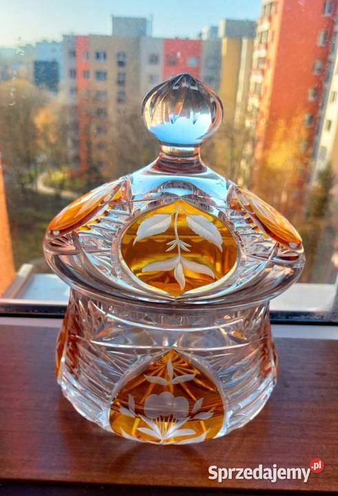 Piękna duża bomboniera kryształowa PRL Wrocław