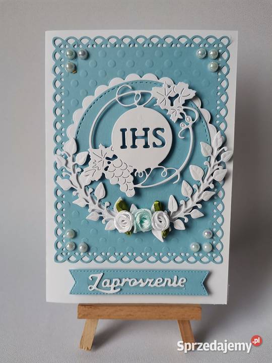 ZAPROSZENIA KOMUNIA CHŁOPIEC IHS Z WINOGRONEM